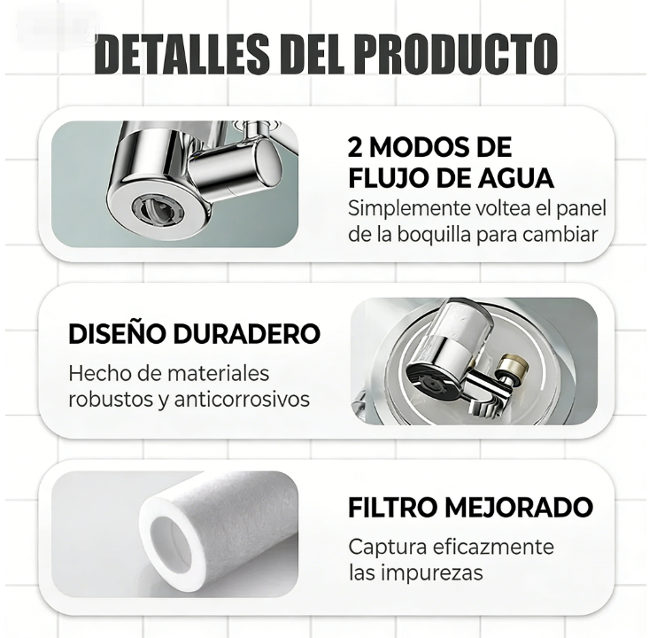 💦 Boquilla Filtro Grifo 720° – Agua Limpia y Antisalpicaduras, 2 Modos y 99% Adaptable para Todo Tipo de Grifos 🚰✨