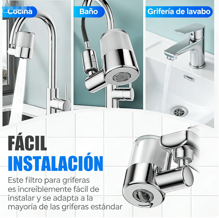 💦 Boquilla Filtro Grifo 720° – Agua Limpia y Antisalpicaduras, 2 Modos y 99% Adaptable para Todo Tipo de Grifos 🚰✨