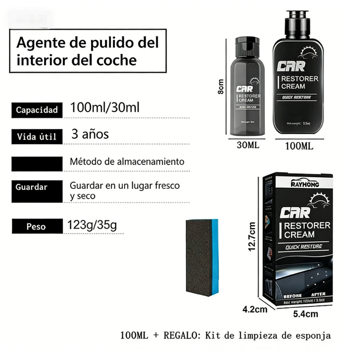 🚗 Agente de Pulido para Interior de Coche – Limpieza y Brillo Profesional en Todos los Detalles ✨🧽