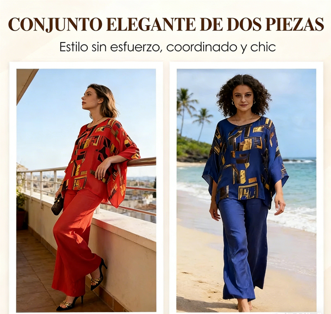 ⏰🔥 ¡50% DE DESCUENTO POR TIEMPO LIMITADO! 🌸 Conjunto de 2 Piezas para Mujer – Top Estampado y Pantalones a Juego, Cómodo y Chic ✨💃