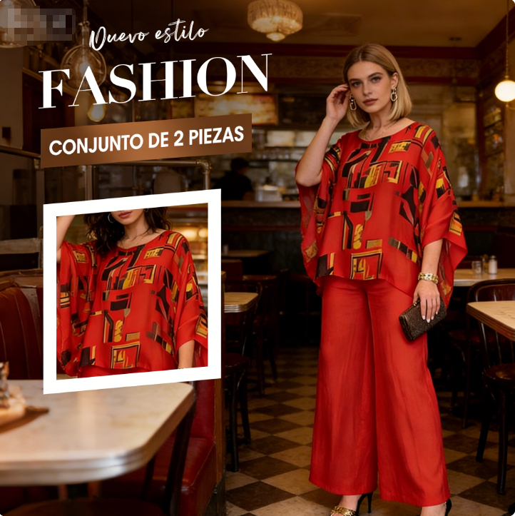 ⏰🔥 ¡50% DE DESCUENTO POR TIEMPO LIMITADO! 🌸 Conjunto de 2 Piezas para Mujer – Top Estampado y Pantalones a Juego, Cómodo y Chic ✨💃