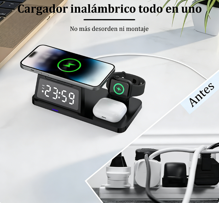 🔌 Estación de Carga Inalámbrica Rápida 4 en 1 con Soporte para Reloj – Carga Conveniente y Organizada para Todos tus Dispositivos ⌚✨