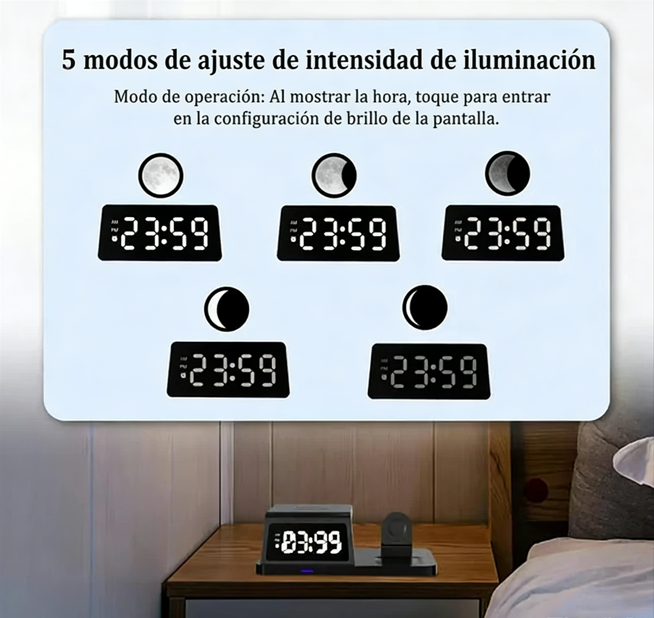 🔌 Estación de Carga Inalámbrica Rápida 4 en 1 con Soporte para Reloj – Carga Conveniente y Organizada para Todos tus Dispositivos ⌚✨