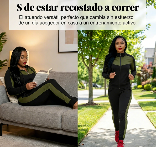 👩‍🦱 Conjunto de Chándal de 2 Piezas para Mujer – Diseño con Bloques de Color, Estilo Cómodo y Moderno ✨💖