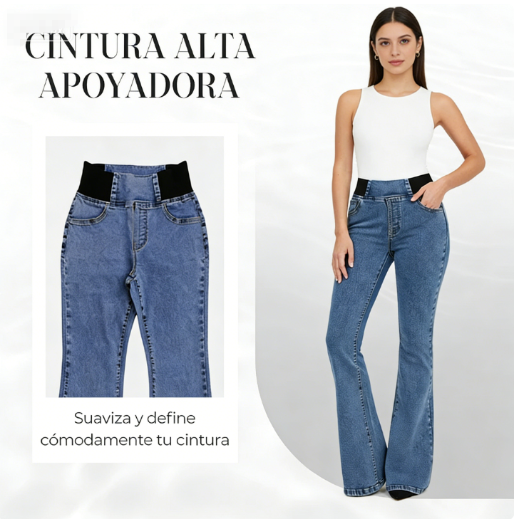 👖 Jeans de Cintura Alta y Pierna Acampanada para Mujer – Elásticos, Cómodos y con Estilo Moderno ✨🌸