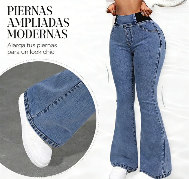 👖 Jeans de Cintura Alta y Pierna Acampanada para Mujer – Elásticos, Cómodos y con Estilo Moderno ✨🌸
