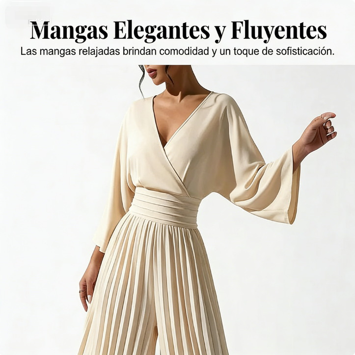 ✨ Elegante mono plisado de pierna ancha con cuello en V: elegante, cómodo y perfecto para cualquier ocasión 💃💖