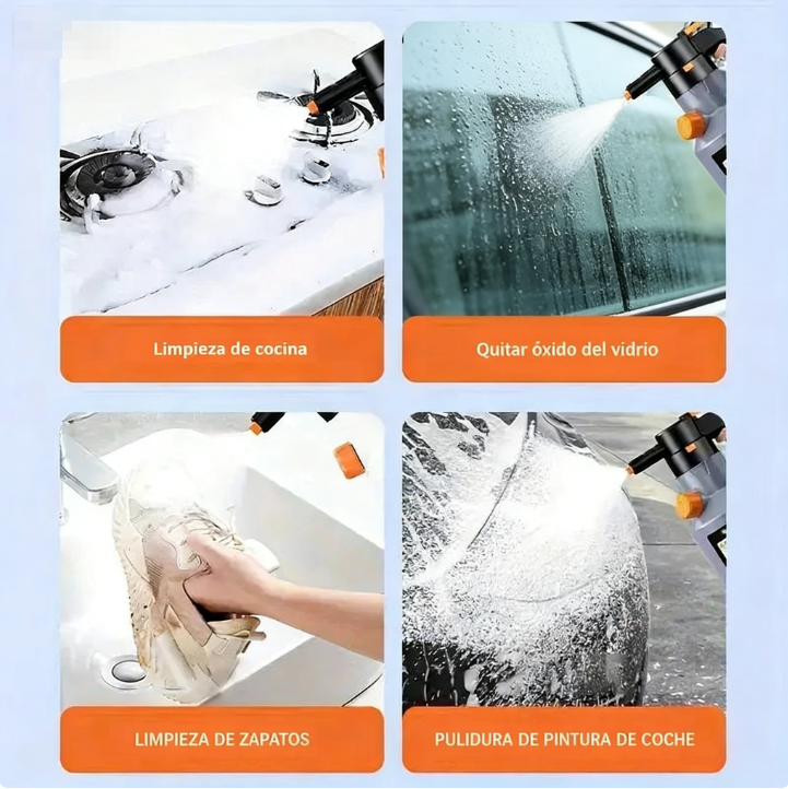 🚗 Pistola de Espuma Eléctrica para Lavar Autos – Recargable, Alta Presión y Portátil para Limpieza Eficaz ✨🧼