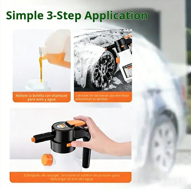 🚗 Pistola de Espuma Eléctrica para Lavar Autos – Recargable, Alta Presión y Portátil para Limpieza Eficaz ✨🧼
