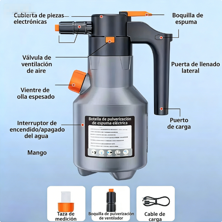 🚗 Pistola de Espuma Eléctrica para Lavar Autos – Recargable, Alta Presión y Portátil para Limpieza Eficaz ✨🧼
