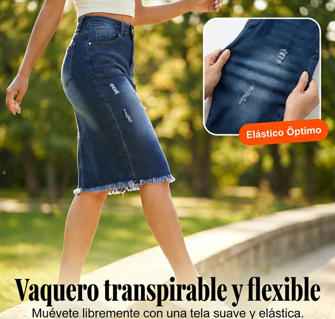 👗 Falda vaquera de talle alto con bajo deshilachado para mujer: moderna, cómoda y con un estilo desenfadado ✨💖