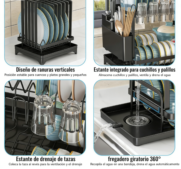 🍽️ Escurridor de Platos de 2 Niveles – Organizador de Cocina con Rejilla de Drenaje, Práctico y Funcional ✨🏠