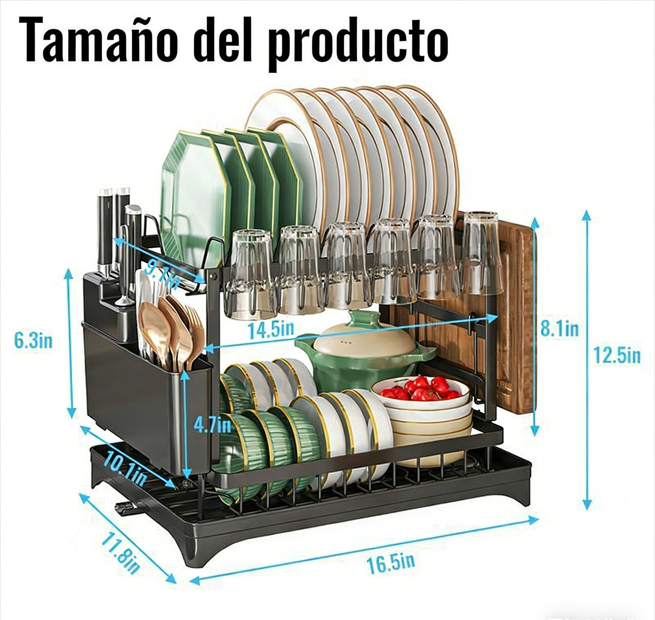 🍽️ Escurridor de Platos de 2 Niveles – Organizador de Cocina con Rejilla de Drenaje, Práctico y Funcional ✨🏠