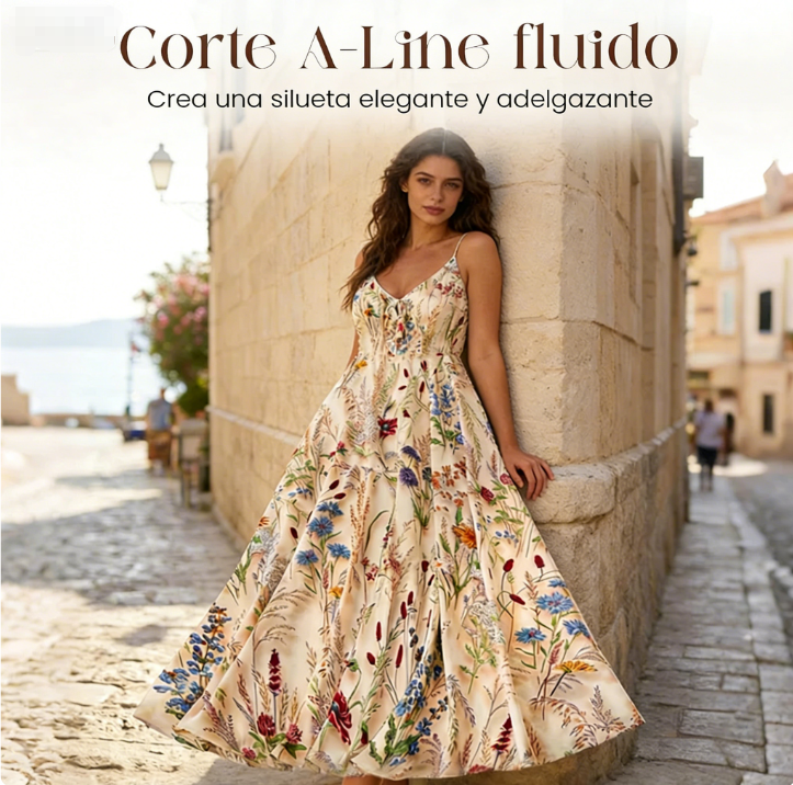 👗 Vestido Midi de Tirantes Finos para Mujer – Estampado Floral, Talla Grande, Corte en Línea A, Elegante y Fresco 🌸🏖️💃