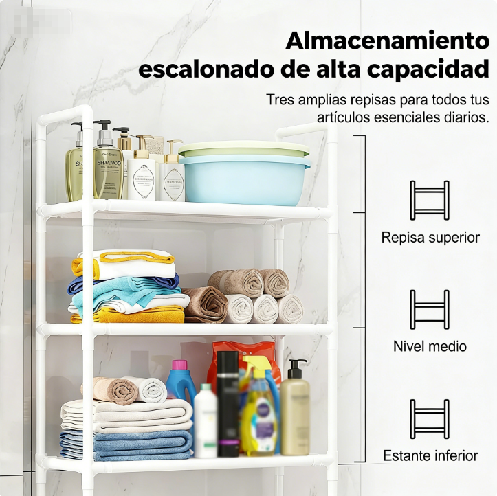 ⏰ ¡Oferta Limitada 50% OFF! 🏠 Estante Organizador para Baño y Lavandería – Sin Taladrar, Fácil de Instalar y Ahorra Espacio ✨🛁👕