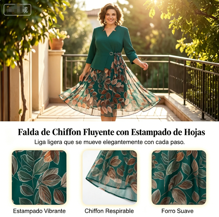 ⏰ ¡Oferta Limitada 50% OFF! 👗 Vestido Efecto Dos Piezas con Estampado de Hojas – Elegancia sin Esfuerzo en Cualquier Momento y Lugar ✨🍃