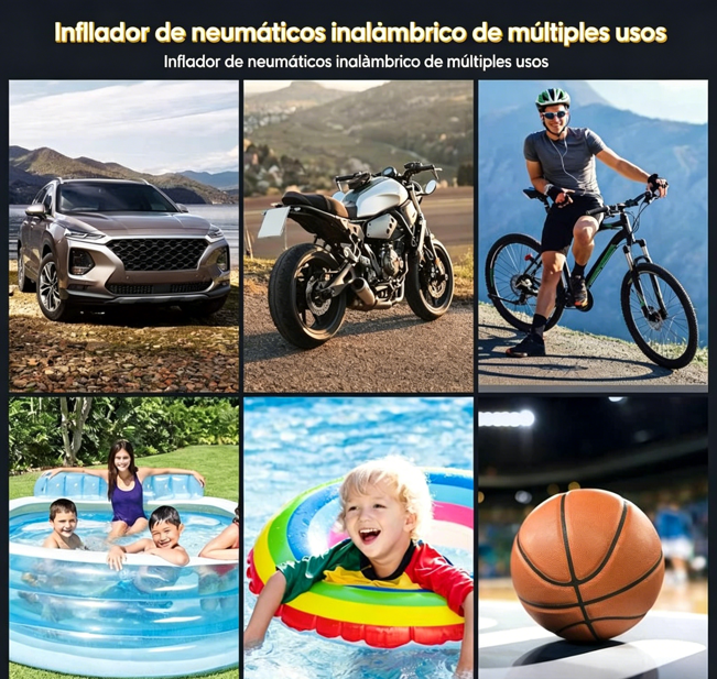 🚗 Compresor de Aire Portátil Inalámbrico – Pantalla Digital y Inflado Rápido para Autos, Bicicletas y Más ✨🔋