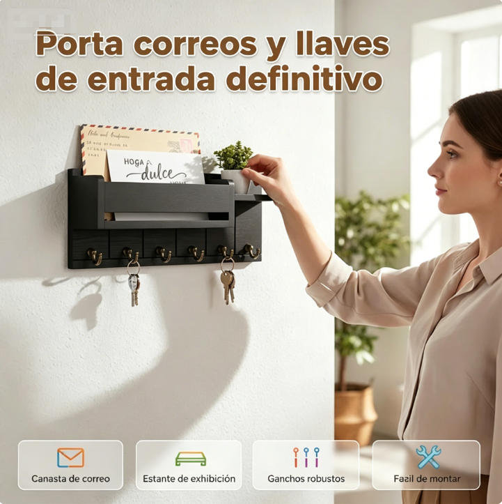 ⏰ ¡Oferta Limitada 50% OFF! 🗝️📬 Soporte de Pared para Correo y Llaves con Estante – Organiza y Ahorra Espacio en tu Hogar ✨🏠