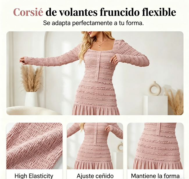 ⏰🔥 ¡Oferta Limitada 50% OFF! 👗 Vestido Largo con Cuello Cuadrado – Encanto Vintage y Elegancia Moderna ✨💖