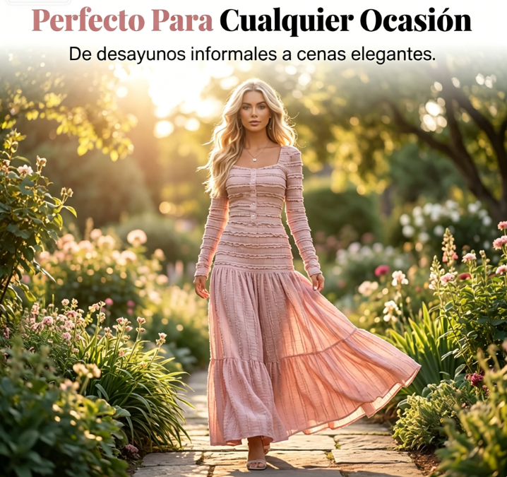 ⏰🔥 ¡Oferta Limitada 50% OFF! 👗 Vestido Largo con Cuello Cuadrado – Encanto Vintage y Elegancia Moderna ✨💖