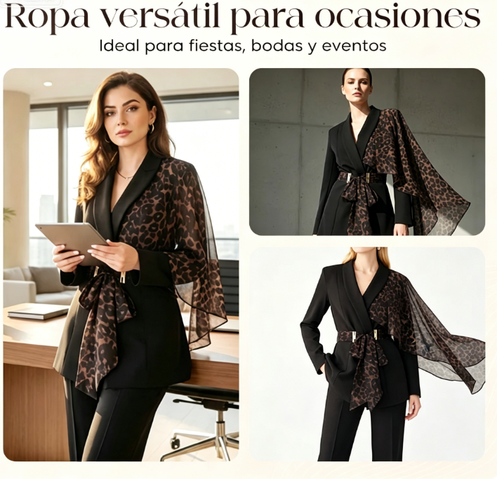 ⏰🔥 ¡Oferta Limitada 50% OFF! 🐆 Conjunto de Blazer y Pantalón para Mujer – Elegancia Profesional con Detalles de Leopardo ✨💼