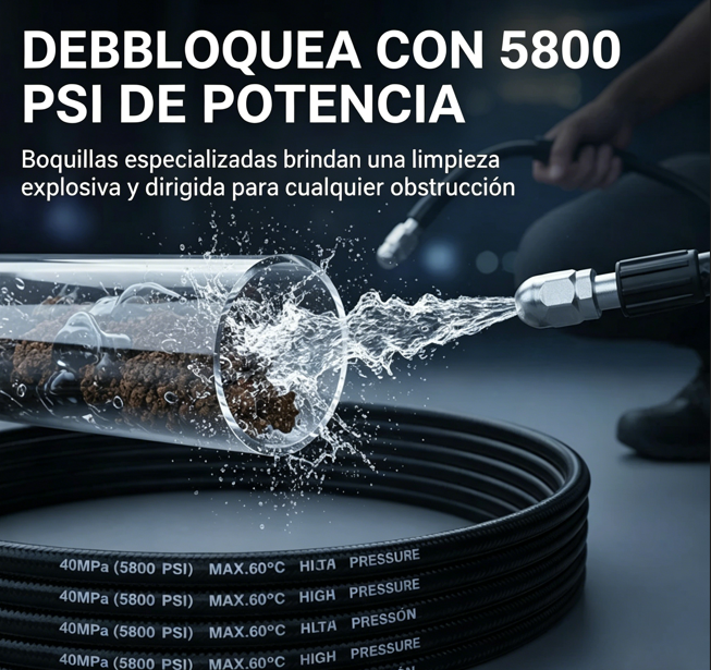 ⏰🔥 ¡Oferta Especial 50% OFF! 💦 Manguera Destapacaños de Alta Presión – Limpieza Rápida y Eficaz para Todo Tipo de Drenajes ⚡🛠️