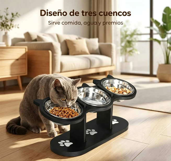 ⏰🔥 ¡Oferta Especial 50% OFF! 🐾 Comedero Elevado Antideslizante – 3 Cuencos para Alimentar a tus Mascotas con Comodidad ✨🍖