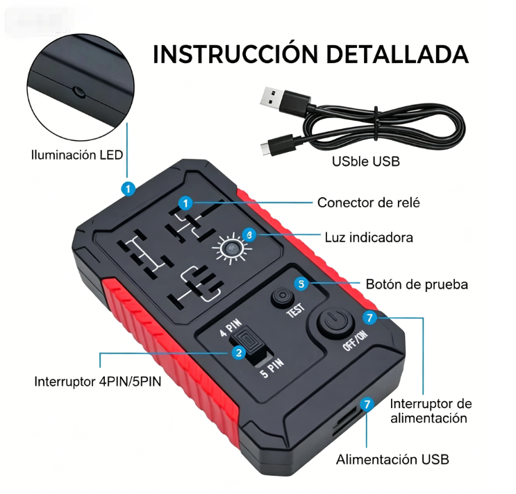 ⏰🔥 ¡50% DE DESCUENTO POR TIEMPO LIMITADO! 🔌 Probador de Relés USB-C – Compatible con Relés de 4 y 5 Pines, Precisión Profesional ⚡🛠️