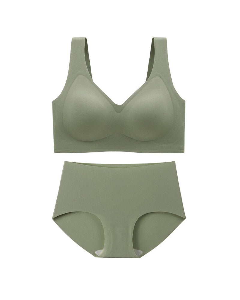 Conjunto de Ropa Interior Femenina Sin Aros Sin Costuras Ultra Cómoda Sostenes Diarios con Panties de Cintura Alta
