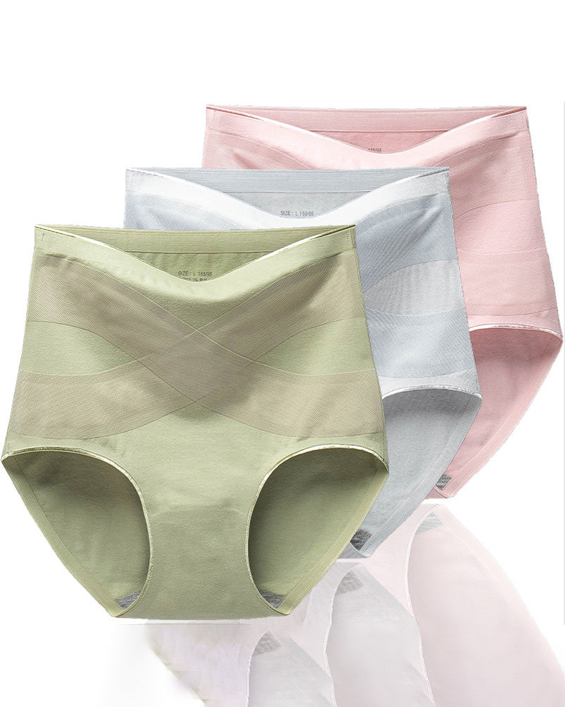 Ropa interior de algodón para mujer sin costuras con grafeno, de cintura alta y control de abdomen