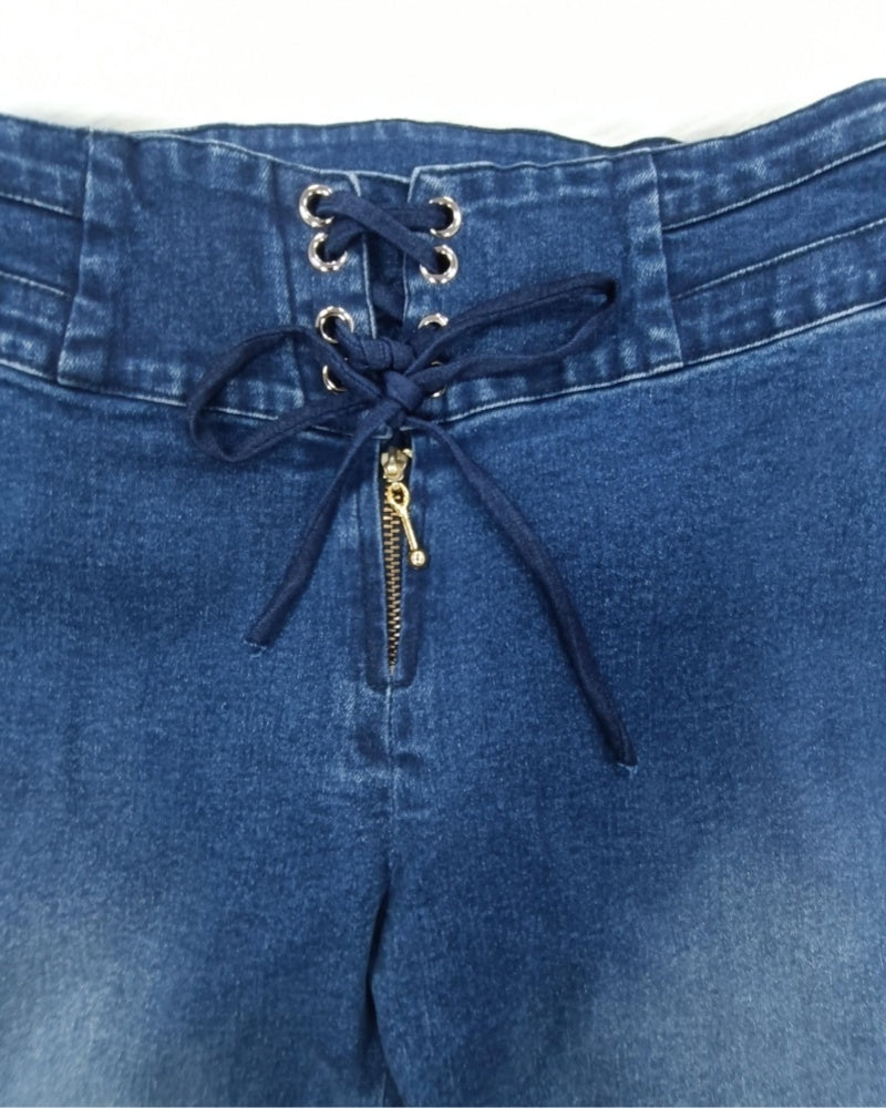 Jeans Skinny Ajustados con Cintura Elástica y Detalle de Cordones en la Parte Delantera para Mujer