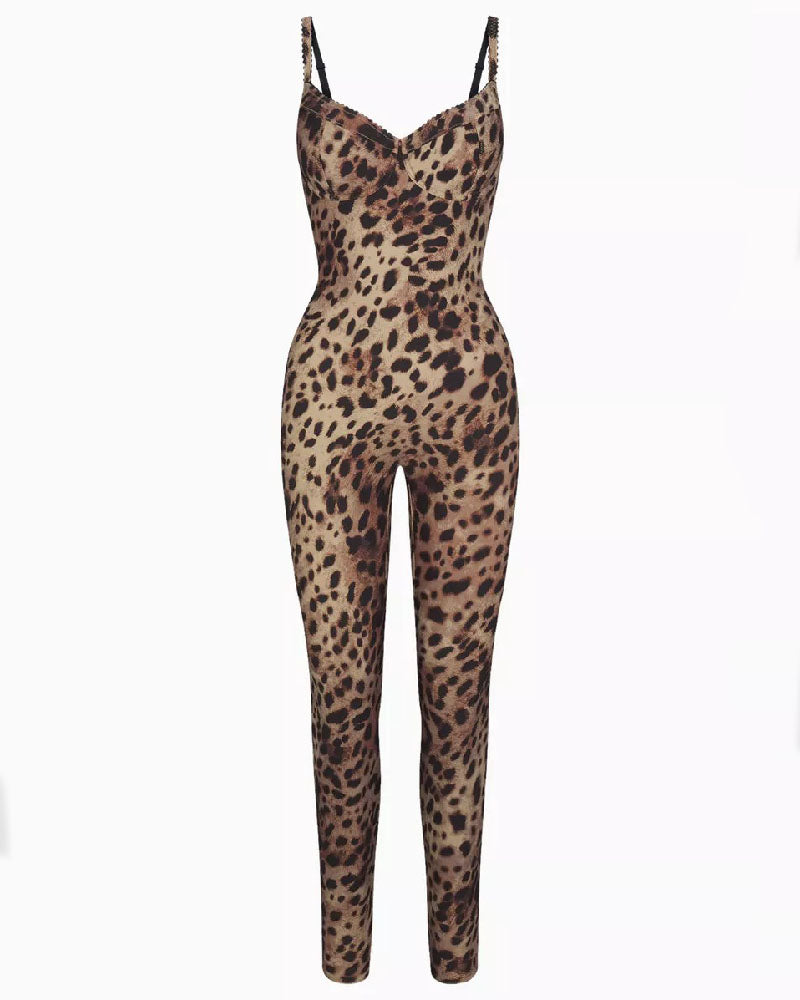 Shapshe® Enterizo Bodycon Elastizado con Estampado de Leopardo, Sin Mangas, Push Up