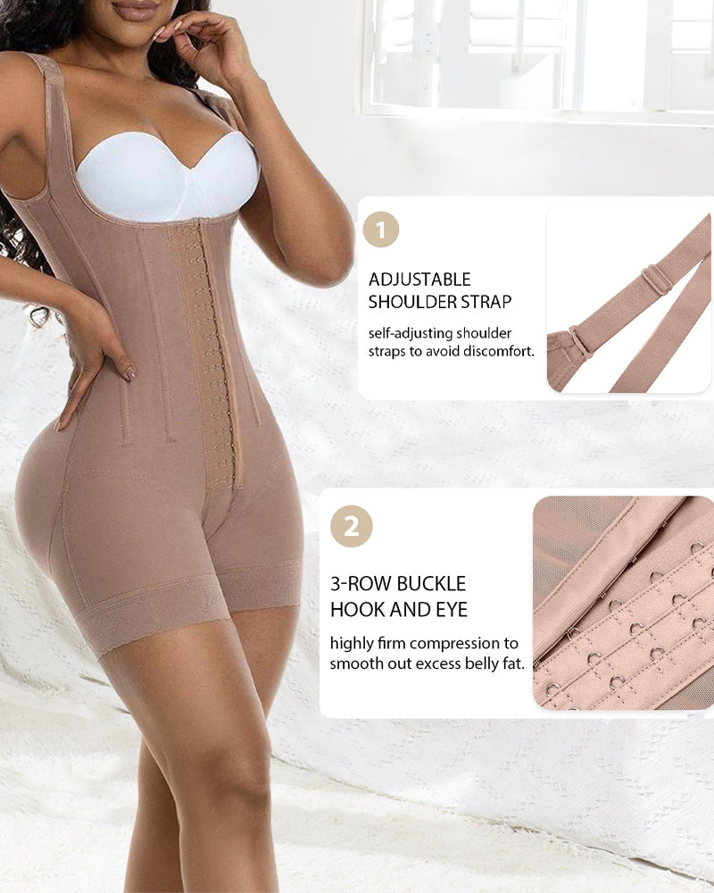 Shapshe® Faja Moldeadora de Alta Compresión con Escote Abierto, Body Adelgazante con Ganchos y Control de Abdomen