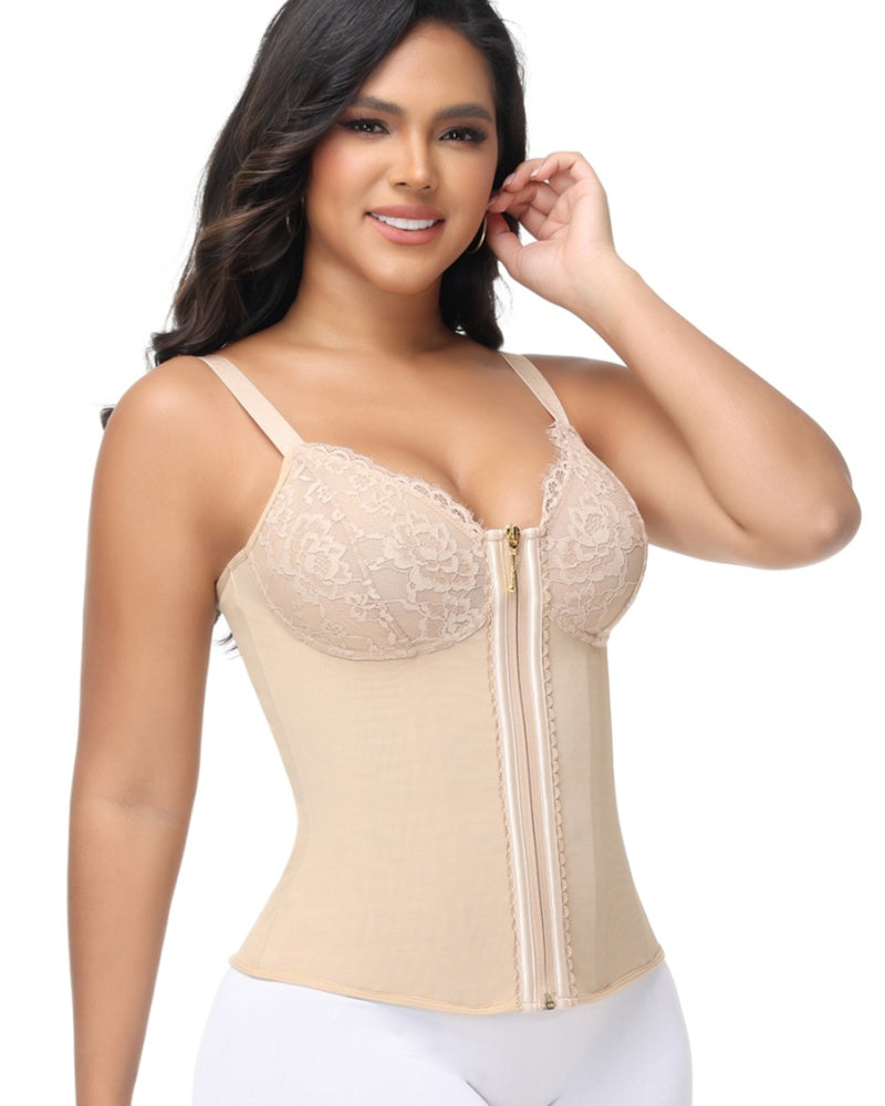 Shapshe® Top Corset de Encaje con Escote en V Profundo, Cinturilla Entrenadora con Cierre Frontal
