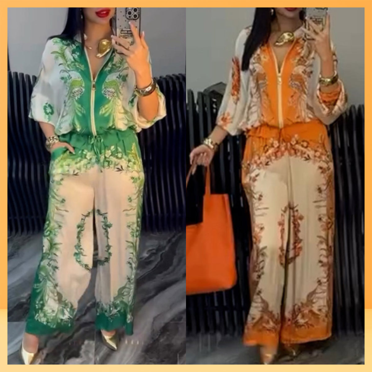 ⏰ ¡Oferta Limitada 50% OFF! 👚👖 Conjunto de Dos Piezas – Top con Cremallera Estampado y Pantalones de Pierna Ancha, Comodidad y Estilo Todo el Día 🌸✨