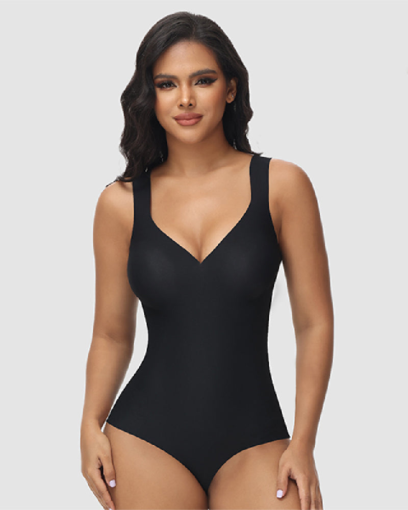 Shapshe® Body de Verano Sin Costuras de Seda Helada para Mujer con Control de Abdomen, Compresión y Escote en V