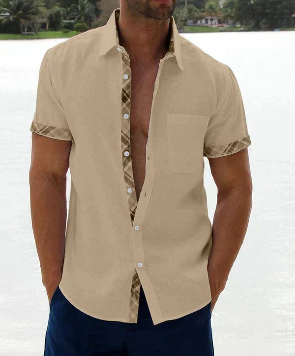 Camisa informal con botones y cuello a cuadros para hombre