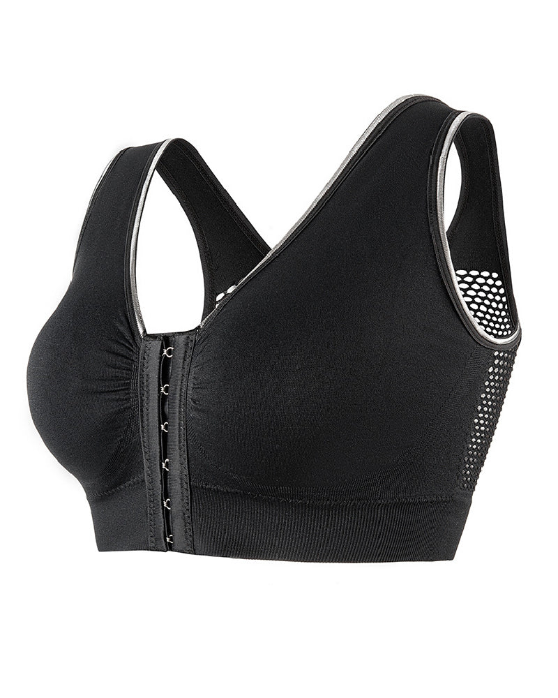 Sostén Deportivo Sin Aros para Mujer Talla Plus con Hebilla Frontal, Sólido, Transpirable y con Diseño Hueco