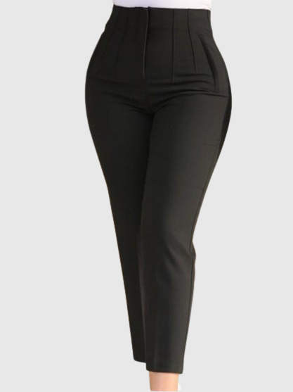 Pantalones de Mujer a Medida con Pliegues, Cintura Alta y Bolsillos Laterales, de 9 Puntos