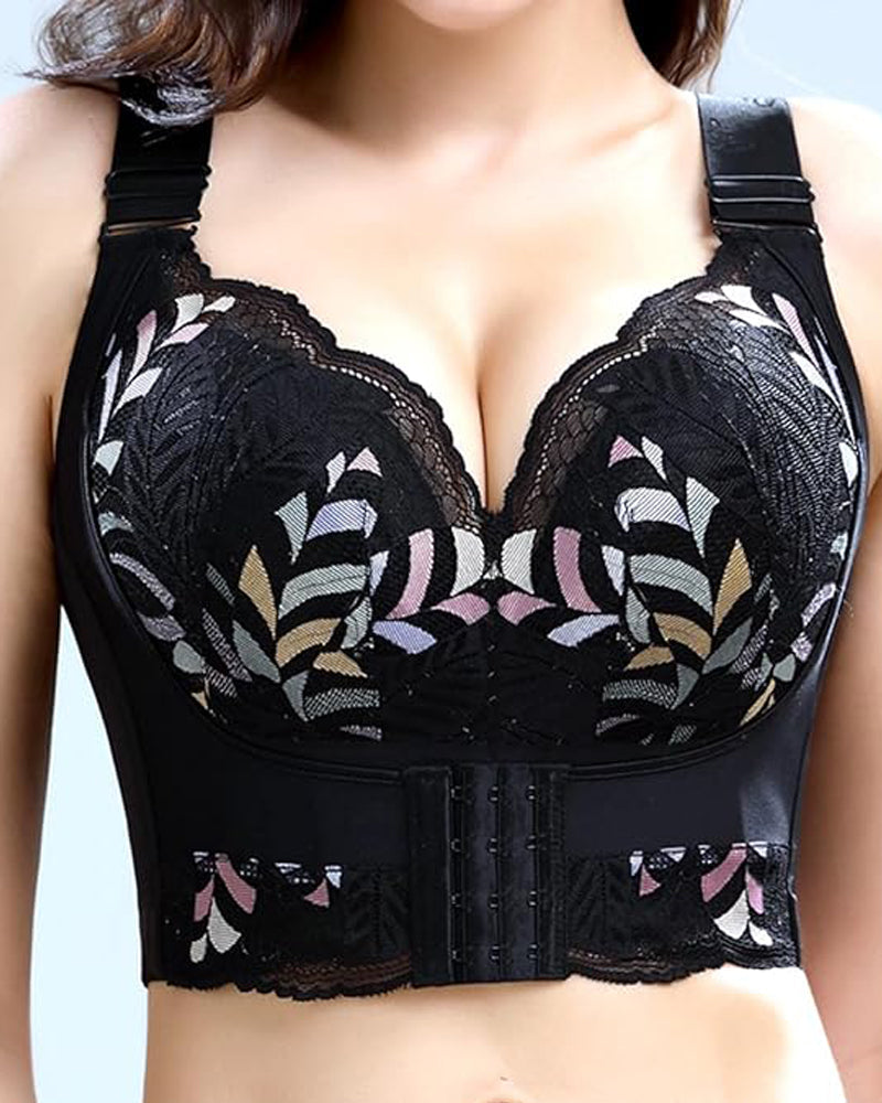 Sostén Push Up Sin Aros para Mujer con Soporte Lateral, Corsé Largo y Tirantes Anchos Ajustables