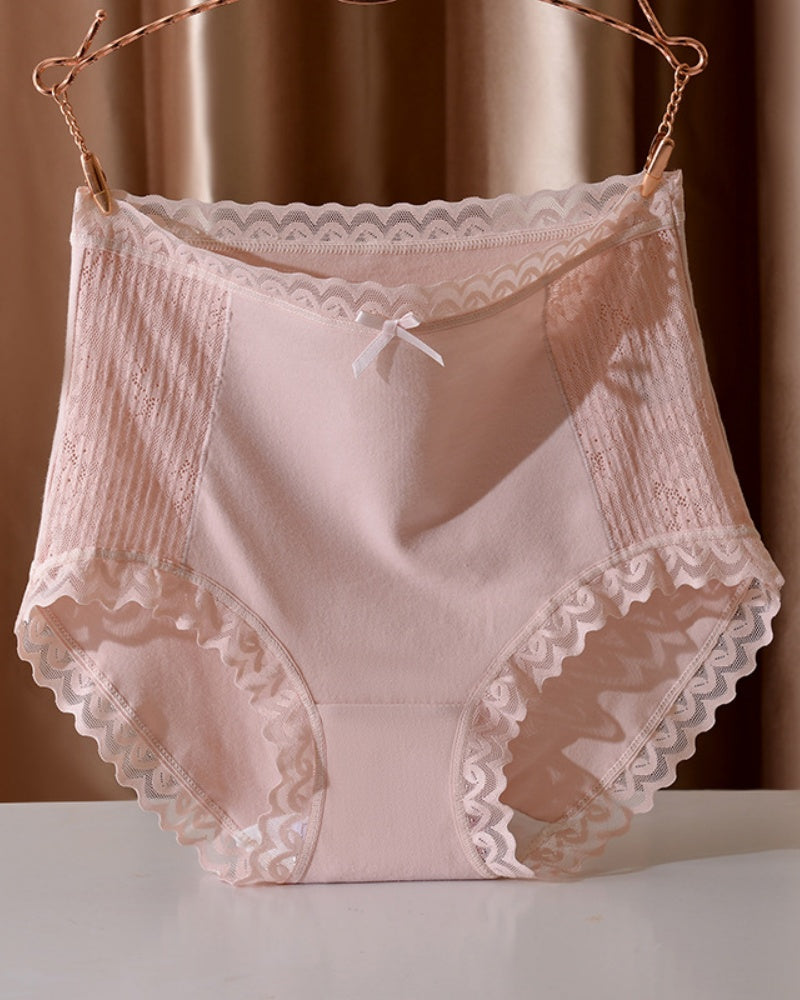 Panties cómodos de algodón transpirable con cintura alta y detalle de encaje