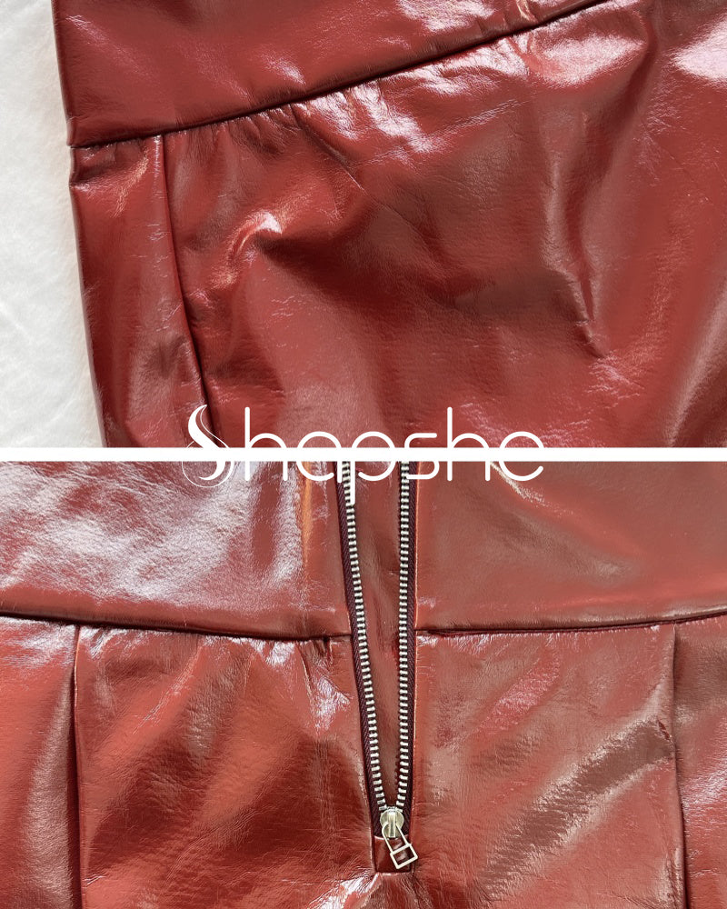 Falda de Cuero Sexy de Cintura Alta Shapshe® con Cierre para Mujeres Curvy