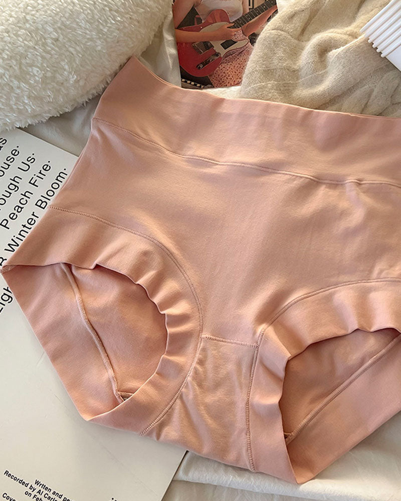 Calzones Femeninos de Algodón de Fibra Larga, Sólidos, de Cintura Alta con Control de Abdomen