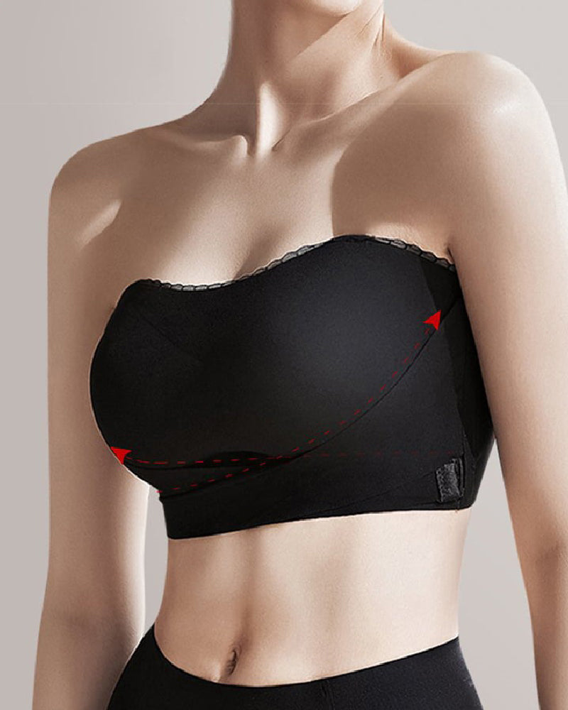 Sostén Bandeau Invisible Sin Tirantes con Hebilla Doble Lateral, Encaje Antideslizante