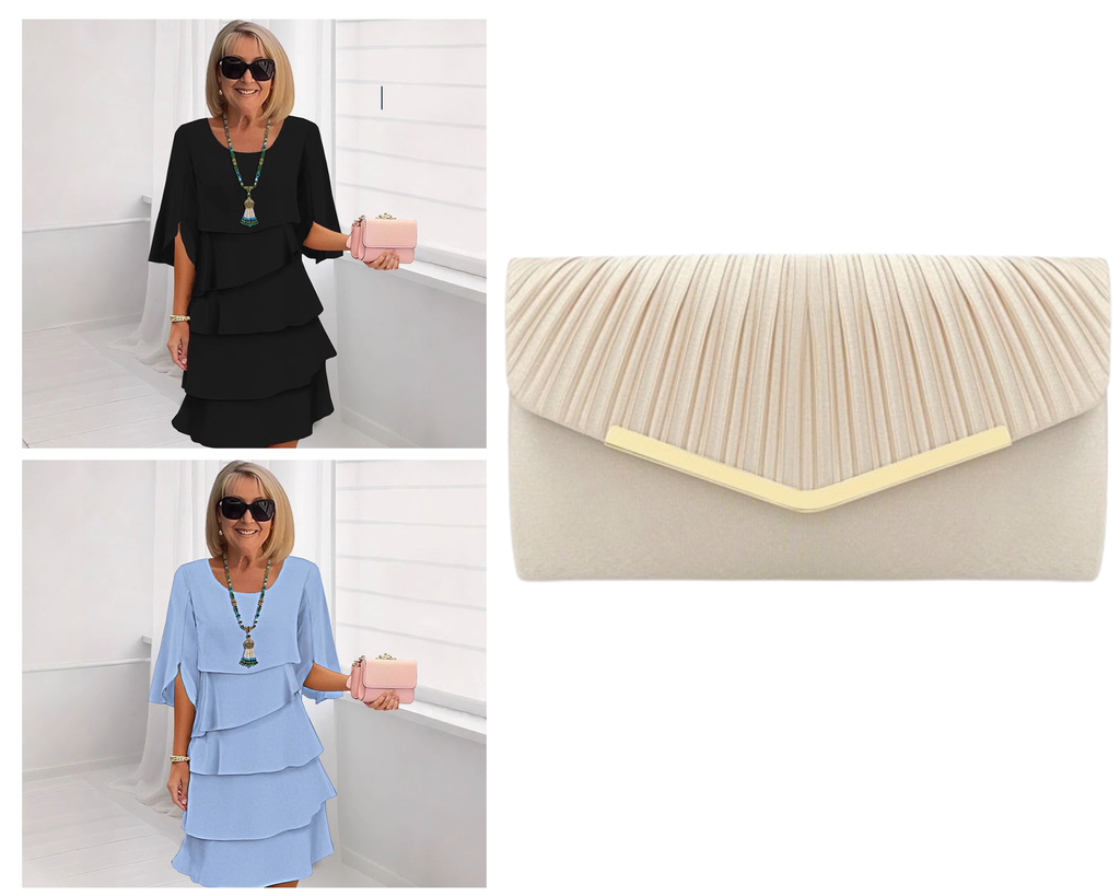 ✨ Elegante Vestido Laminado con Mangas de Volantes para Mujer – Estilo Sofisticado y Confortable para Cualquier Ocasión 💃🌟