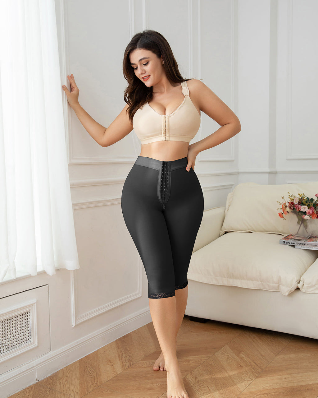 Shapshe® Pantaletas Reductoras Negras de Control de Abdomen, Leggings Moldeadores de Muslo hasta la Rodilla