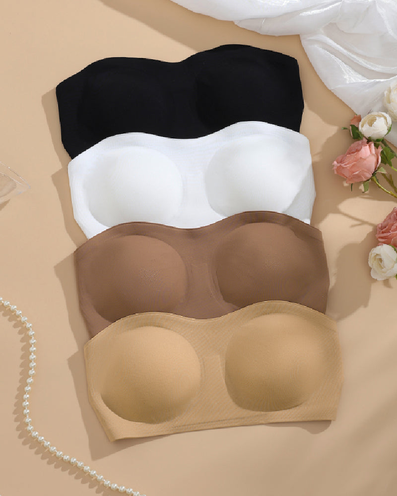 Sostén Bandeau Push-Up Cómodo Sin Tirantes con Silicona Antideslizante y Hebilla Cruzada Lateral