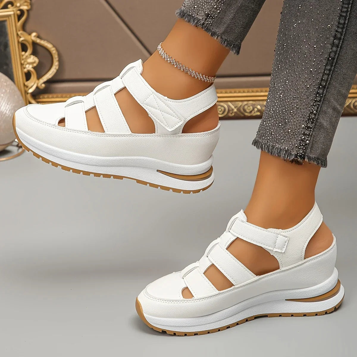 Sandalias de Tacón Cuero Suave Travesía Serenidad Bosque, Postura Saludable Todo el Día