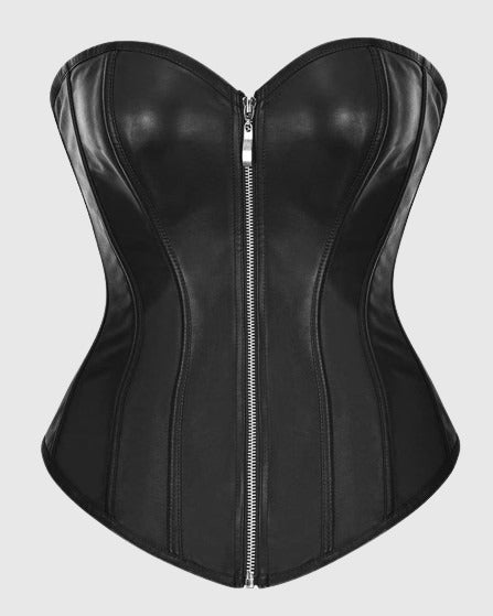 Top Corset Bustier de Mujer con Cremallera Frontal de Cuero Sintético