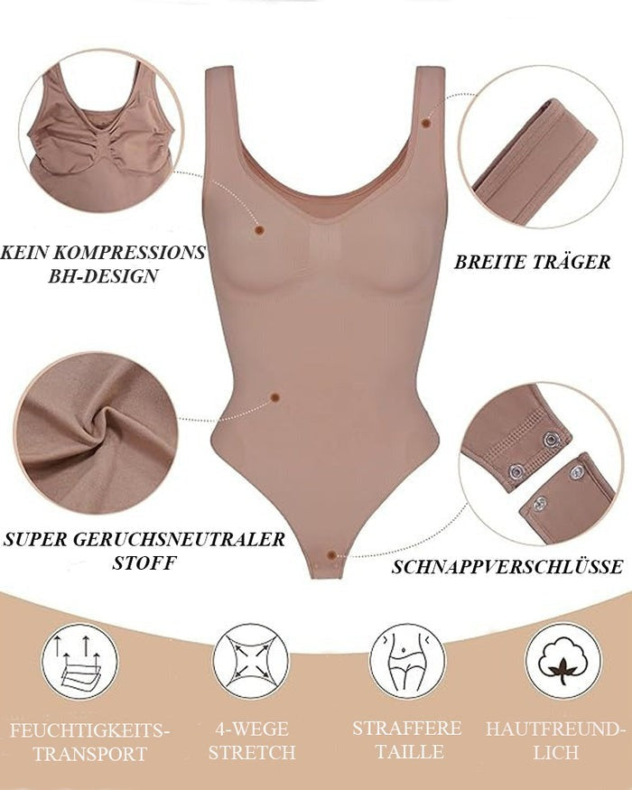 Camiseta tipo body moldeadora con control abdominal, escote en U y tanga